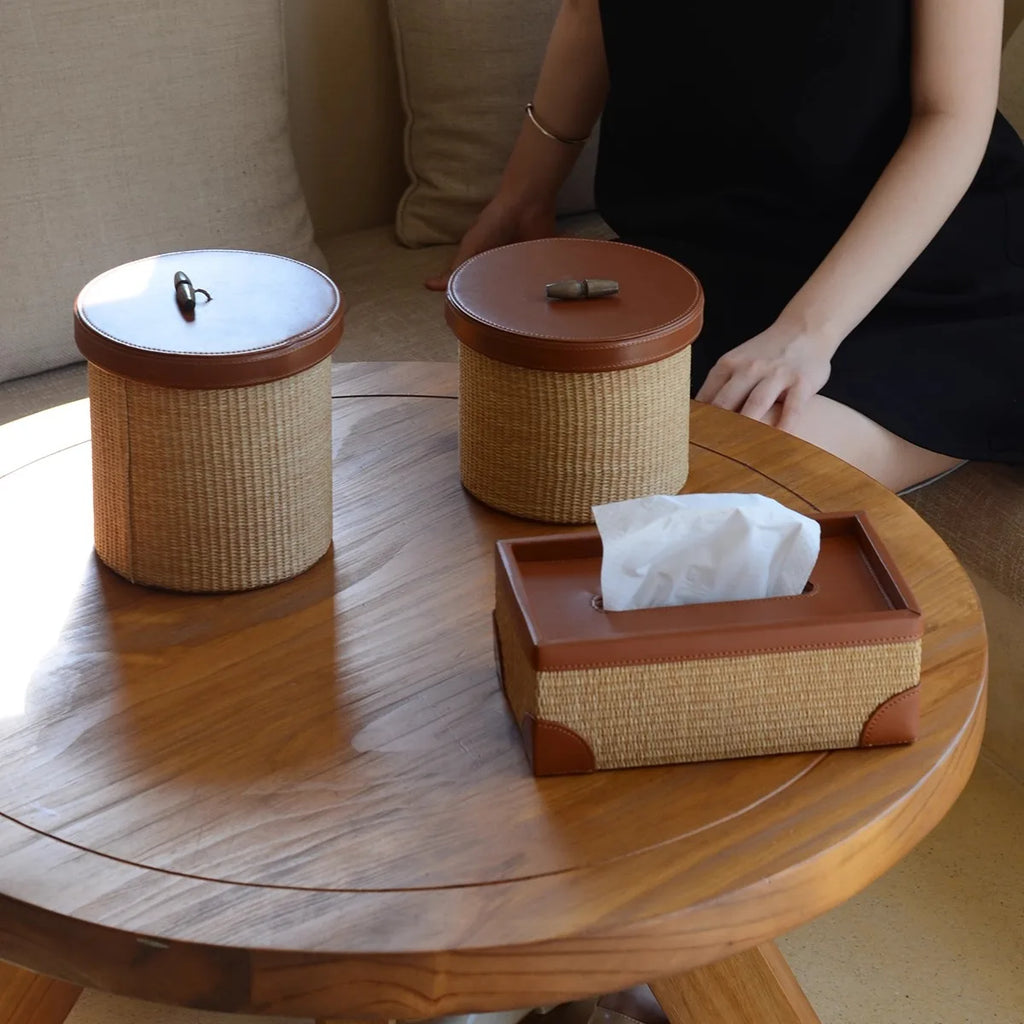 Rattan & Leather Desktop Accessories